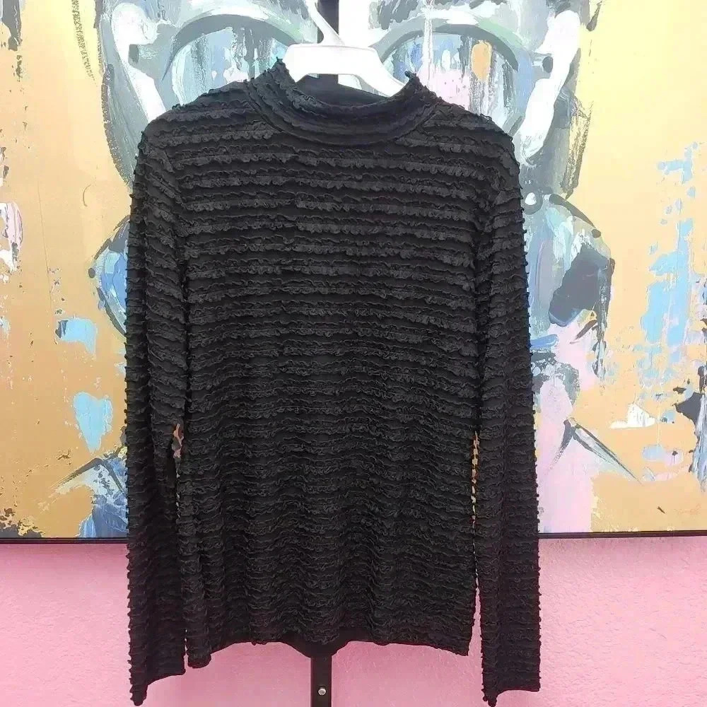Tribal Black Ribbed Mock Long Sleeve Turtle Neck